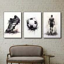 3pcs Modern Black And White Graffiti Football Wall Arts Canvas Posters, High-Definition Printing With Optional High-Quality Frame, Hanging Paintings For Living Room And Bedroom Home Decoration - Black and White - View 8