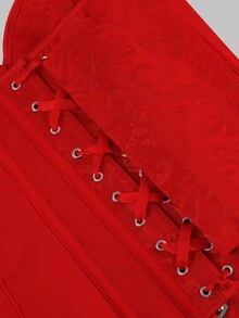 1 件女式宫廷风格束身衣上衣，经典纯色提花紧身胸衣，系带束腰，塑形提升，可作为婚礼和派对的外套穿着 - 紅色 - 查看 6