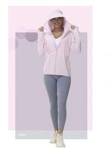 防晒服夏季UPF 50+防紫外线女冰丝透气夹克防紫外线户外防晒连帽薄款钓鱼服 - 淺粉色 - 查看 3