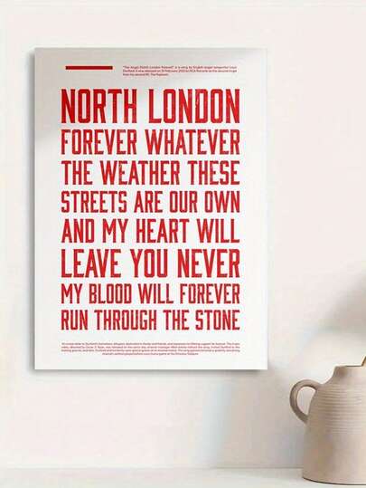 1pc Unframed North London Forever FC Football Fan Wall Art Print - Bold Red Text Canvas Poster, Louis Dunford Inspired Home Decor For Bedroom, Bathroom, Dorm - Perfect Gift For Soccer Supporters & Birthday Presents, Soccer Wall Decor