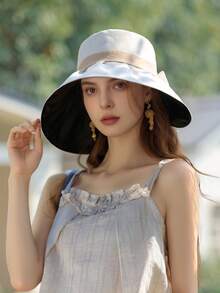 1 Pc Women's Spring/Summer New Lightweight Sun Protection Bucket Hat, Solid Color Fashionable Versatile Outdoor Sunshade Hat That Makes Face Look Smaller - Multicolor - View 10