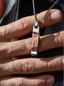 1pc Customized Couples Eye Photo Necklace, Laser Engraved Eye Photo And Name Pendant Necklace, Customized Laser Letter Couples Necklace, Stainless Steel Square Pearl Men's Photo Necklace, Couples Gift, Gift For Boyfriend, Girlfriend - Color Photo Necklace - View 8