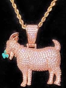 DUBSS 1 pièce de pendentif de collier en forme de chèvre mangeant de l'herbe avec un réglage à griffes plaqué, bijou de style hip-hop pour hommes