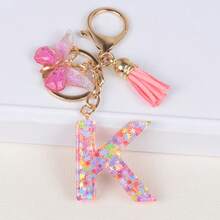 时尚红色首字母钥匙扣 A-Z 英文字母钥匙扣爱心流苏挂饰 女士背包手提包装饰 情人节圣诞礼物创意