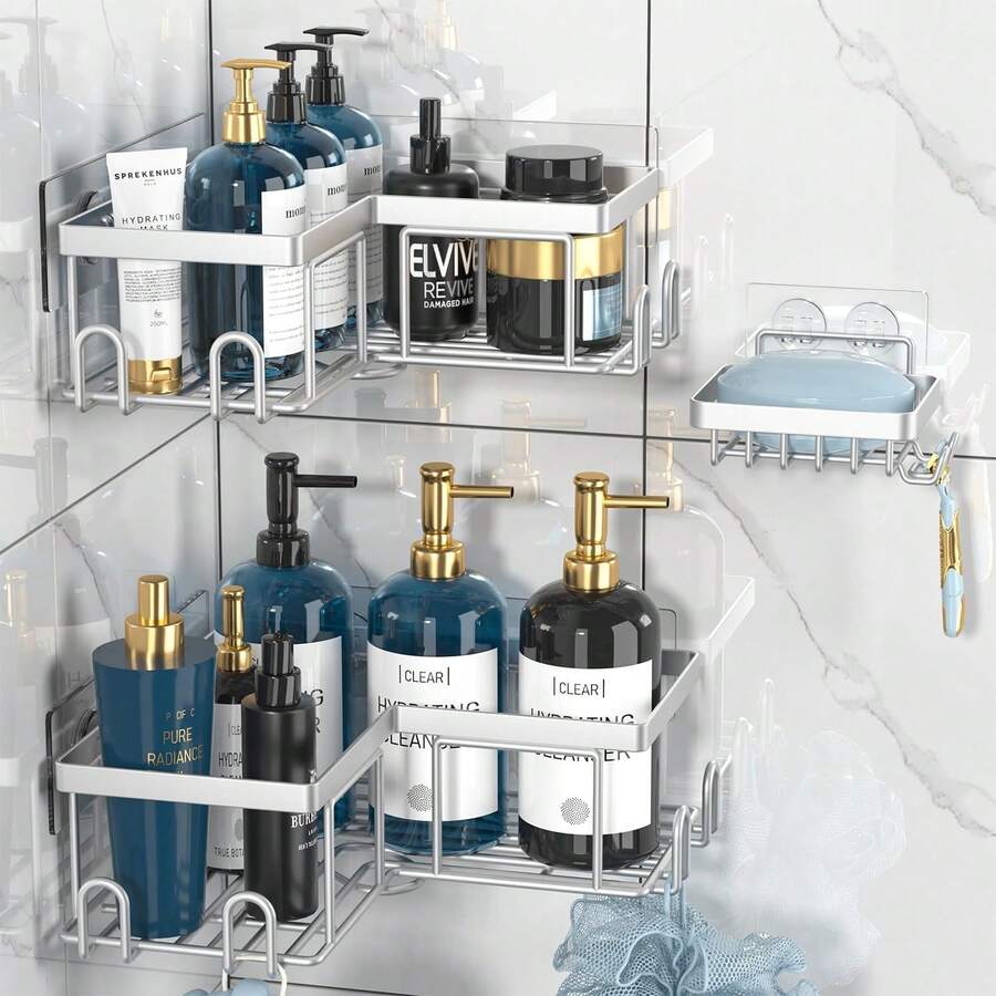 Youvip Adhesive Corner Shower Caddy - No Drilling Wall Mounted Shower Shelves-Rustproof, Organizer For Bathroom With Soap Holder. Silver - 銀色 - 查看 1
