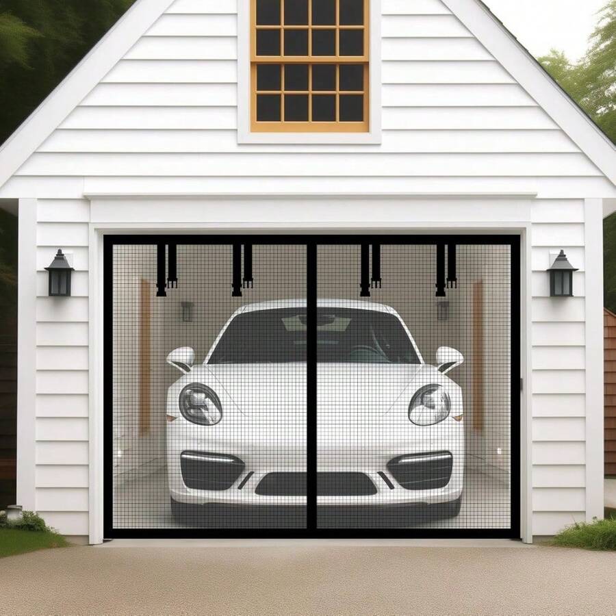 Pantalla magnética para puerta de garaje para 1 automóvil de 9x7 pies, cortina de malla para puerta de garaje individual con kit de cierre de gancho y bucle, color negro - 9 X 7 pies - Ver 1