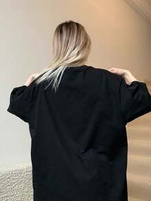 Camiseta de algodón para mujer con diseño de lanzamiento de cohete - Negro - Ver 2