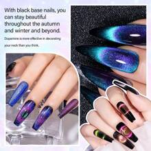 5pcs Sparkling Cat's Eye Nail Gel Set + 7ml Black Base With Magnetic Strips, High-Density Broken Fairy Stone Polarized Fine Sparkling Cat's Eye Relaxation Gel DIY Nail Gel Set