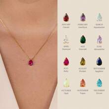 18K Gold Plated Pear-Shaped Zirconia Stainless Steel December Birthstone Necklace, Christmas, Birthday, Valentine's Day Gift