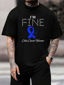 Camiseta 'Estoy Bien, Guerrero Contra el Cáncer de Colon' - Muestra Apoyo y Fortaleza. Camiseta de Algodón Suave para Hombres y Mujeres. Gráfico de Cinta de Concientización. Regalos y Ropa para la Lucha contra el Cáncer de Colon. Camiseta de Apoyo para el Esposo - Negro - Ver 1