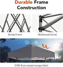 Amada 10x10ft 1-Person Setup Pop Up Canopy Tent - Easy Outdoor Sun Shade For Events, Parties, Camping, Gazebo With Wheel Cover Bag, Beach Tent With 3-Speed Adjustable Height,Blue - 深灰色 - 查看 4