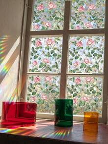 1 cuộn phim cách nhiệt cửa sổ cầu vồng, miếng dán trang trí cửa sổ hình hoa hồng hồng cổ điển, miếng dán cửa sổ kính nhiều màu 3D, miếng dán cửa sổ tĩnh điện không dính, thích hợp cho văn phòng tại nhà, 17,53*118in - Nhiều màu - Xem 9