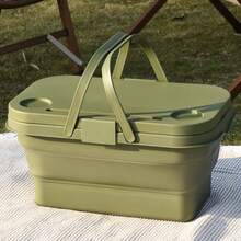 1pc Folding Cutting Board Set, Outdoor Portable Pet Storage Box, Green/Gray/Yellow, Easy To Clean Portable Design, Store Dog Toys Snacks & Camping Essentials, Multi-Functional Outdoor Travel & Camping Storage Basket, Suitable For Camping, Beach, Party, Family Gathering, Car Trunk, RV Travel