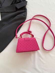 Drawstring Statement Lock Chic Casual Single Room Hand-Worn Small Square BagSuitable For Shopping, Wallet, Shopping, Young Women, College Students, Newcomers, White-Collar Workers. Very Suitable For Office, College, Work, Business, Commuting, Outdoor Activities, Travel And Outings - Hot Pink - View 7
