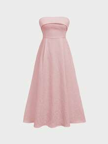 Vestido sin tirantes elegante y romántico para citas de verano Floreya, vestido ceñidor de cintura de alta gama con Charm, ajuste delgado casual, para la temporada de bodas - Rosa - Ver 6