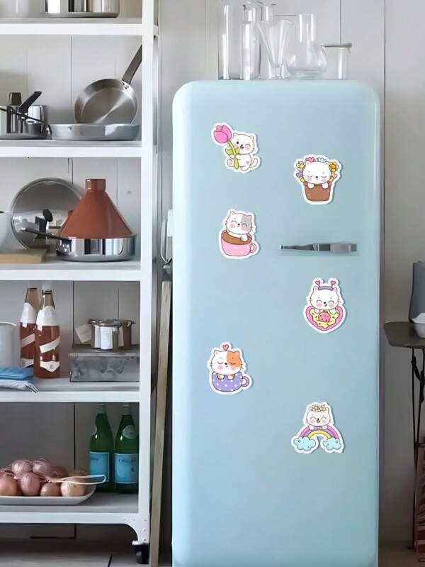 6pcs Cute Cartoon Cat Magnetic Stickers – Decorate Your Tablet, Laptop, Phone & Fridge