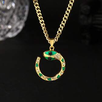 1pc Minimalist Design Eternal Snake Pendant Necklace, Fashionable Hiphop Style Accessory Gift For Men, Suitable For Daily Wear, Party And Birthday