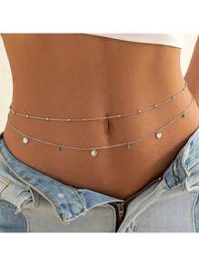 1 Set Of Fashionable Round Bead Chain Double-Layer Women's Waist Chain Body Chain Belly Chain Waist Accessories
