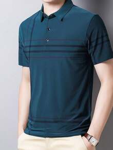 Men's Summer Short Sleeve Ice Silk Polo Shirt - 藍色 - 查看 1