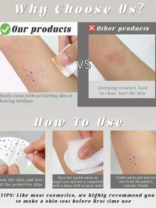 6pcs Glitter Freckle Face Holographic Temporary Tattoo Stickers, Glitter Freckle, Heart Shaped Glitter Tattoo, Waterproof Temporary Tattoo For Adults, Makeup, Party, Festival Accessories - Multicolor - View 7