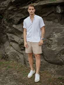 Men's Short Sleeve Shirt With Priest Collar Premium Quality Light And Fresh Fabric Easy To Iron - 彩色 - 查看 8