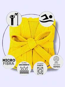 BATA DE BAÑO UNISEX AMPLIA Y LARGA EXCELENTE ABSORCIÓN TELA MICROTOALLA (ALGODÓN CON MICROFIBRA) - Amarillo - Ver 4