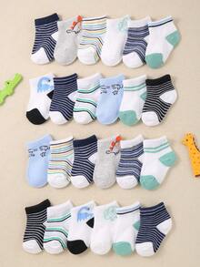 24双随机颜色婴儿袜。适合幼儿。可爱新生儿袜。简约恐龙提花设计，男女宝宝均适用。适合0-3岁宝宝。婴儿袜，新生儿袜，幼儿袜 - 彩色 - 查看 3