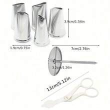 7pcs Baking Pastry Tool Set Stainless Steel Rose Petal Leaves Nozzles Cake Decorating Tips Tulip Flower Scissor Cake Tray Mounting Scissors Nails Essential For Confectionery Icing Cream Transfer And Elegant Cake Decor - Multicolor - View 3