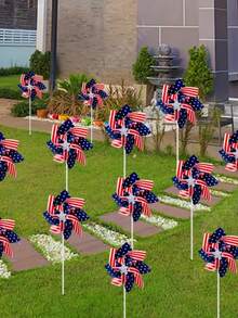 1/10 Pack Wind Spinners Outdoor Patriotic Decorations, American Flag On Stick Wind Spinner With Stake For Independence Day, Memorial Day July Of 4th Party Supplies, Scare Birds Repellent Devices Garden Wind Spinners Patriotic Outdoor Decor Windmills For Yard Garden - Multicolor - View 2