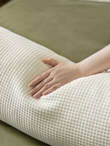 1件装，100%涤纶奶油白华夫格纹长款抱枕套（不含枕芯），简约风格，适用于床、农舍风沙发等，现代感十足的纹理抱枕套 - 奶油白 - 查看 5