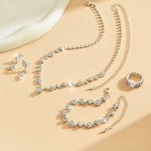 5 Peças Conjunto de Joias Minimalista, Colar com Borla de Strass, Brincos, Pulseira, Anéis | Presente de Casamento para a Noiva, Uso Diário, Festa, Férias | Acessórios Estilosos e Versáteis