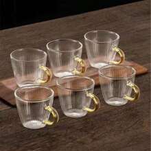 2/4/6/12pcs Set Striped Coffee Cups, Suitable For Mall, Office, With Handle Glass Espresso Cups - Vertical Stripe Design, Hammered Texture, Mini Tea/Coffee Cups For Home And Restaurant