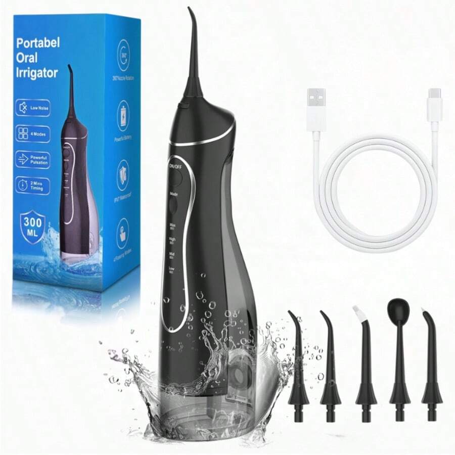 H2ofloss Water Flosser - Portable Oral Irrigator, 5 Modes, Rechargeable Orthodontic Toothpick, Cordless, Home Travel - 300ml Water Tank