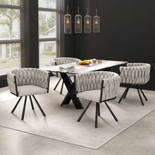 Set Of 2 Linen Dining Chairs, Luxury Swivel Chair For Living Room, Bedroom, Leisure Swivel Chair With Four Metal Support Legs, Beige And Black Linen