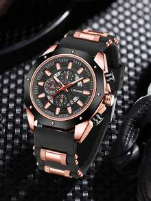 1 件硅胶表带男士手表商务时尚多功能石英表适合日常服装搭配或节日礼物 - 均碼 - 查看 10