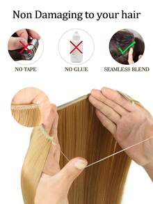 隐形接发棕色金色红色黑色长直发合成薄轻假发透明线可调节头带女士无夹 24 英寸秘密假发一体式 - 彩色 - 查看 9