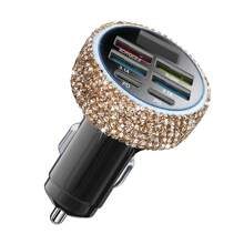 1 pièce Chargeur de voiture 2-en-1/8-en-1 avec strass, câble de charge 3-en-1 avec strass, charge rapide, Type C, USB, adaptateur de voiture, compatible avec Apple, téléphone, caméra de tableau de bord, iPad, GPS, cadeau pour les vacances/anniversaire