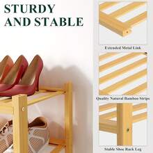 Shoe Rack Closet, 3 Tier Wooden Stackable Shoe Organizer, Standing Shoes Storage Shelf Entryway, Front Door Entrance, Natural - 自然的 - 查看 3