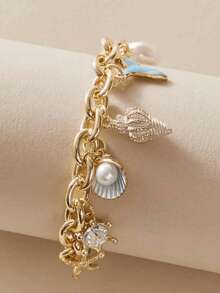 1 件海星和贝壳吊坠女士项链/手链，适合春夏日常佩戴，[蓝色] - 藍色 - 查看 3