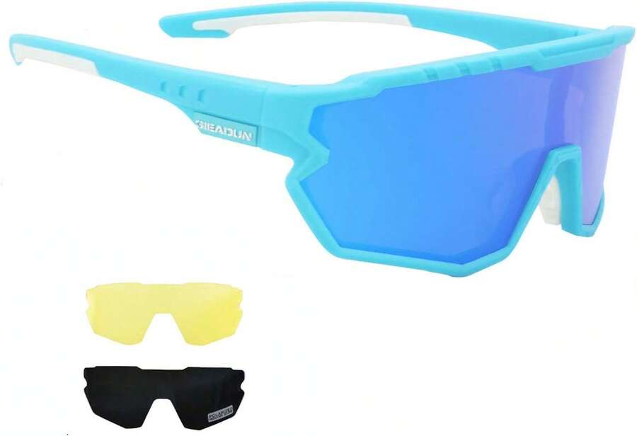 GIEADUN Sports  Cycling Glasses Pink Polarized Glasses Baseball Glasses With 3 Lenses,Fishing,Ski Running Golf - Blue - View 1