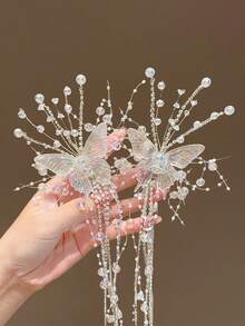 دبوس شعر مزخرف باللؤلؤ والريش والكريستال، دبابيس شعر تاج جنوي يدوية، اكسسوارات تزيين وتألق للفتيات في العرض والحفلات وأعياد الميلاد