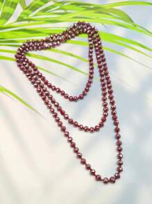 1pc 1.5m Long Crystal Beads Knotted Multi-Layer Simple Daily Wear Necklace For Women