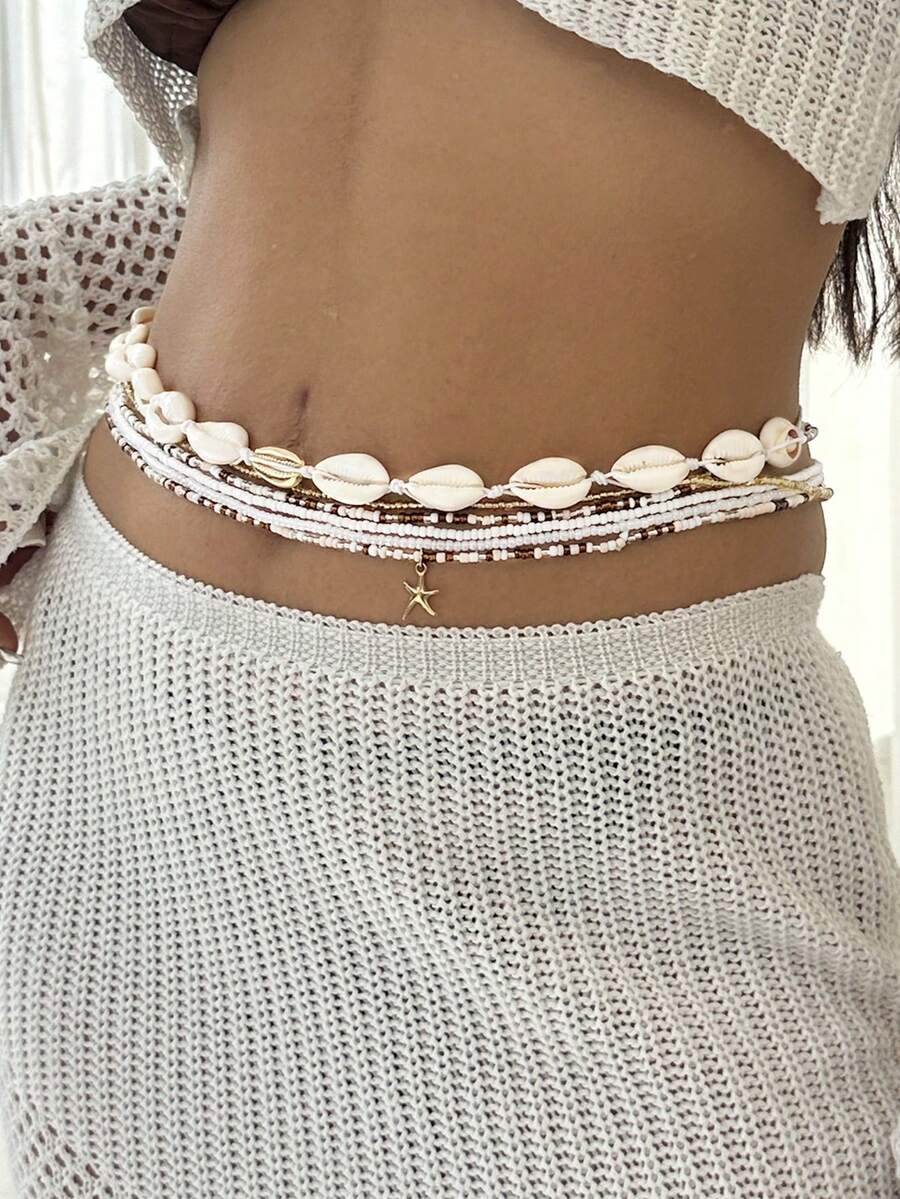 6件套时尚简约海滩度假海洋风海星串珠波西米亚风腰链套装 - 彩色 - 查看 1