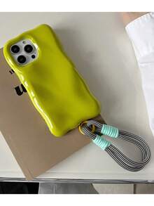 3D Wave Meteorite Pattern Candy Color Bracelet Phone Case Compatible With IPhone 16 15 Pro Max 13 Pro 14 Creative Anti-Fall Protective Cover - Green - View 1