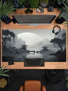 Extra Large Japanese Moonlight Pagoda Mouse Pad - Serene Night Scenery Design, Non-Slip Rubber Base, Stitched Edges, Smooth Surface, Suitable For Gaming And Home Office, Perfect Gift Creative, Gaming Mouse Pad Back To School - Multicolor - View 3