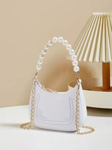 Mini Underarm Bag For Toddler Girls, Pearl Decor Zipper Closure Handbag, Lovely Gift Bag For Girls