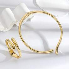 2pcs/Set Spring Open-Ended Collar And Bracelet Set, Shiny Gold Minimalist Fashion Jewelry - Necklace Set - View 6