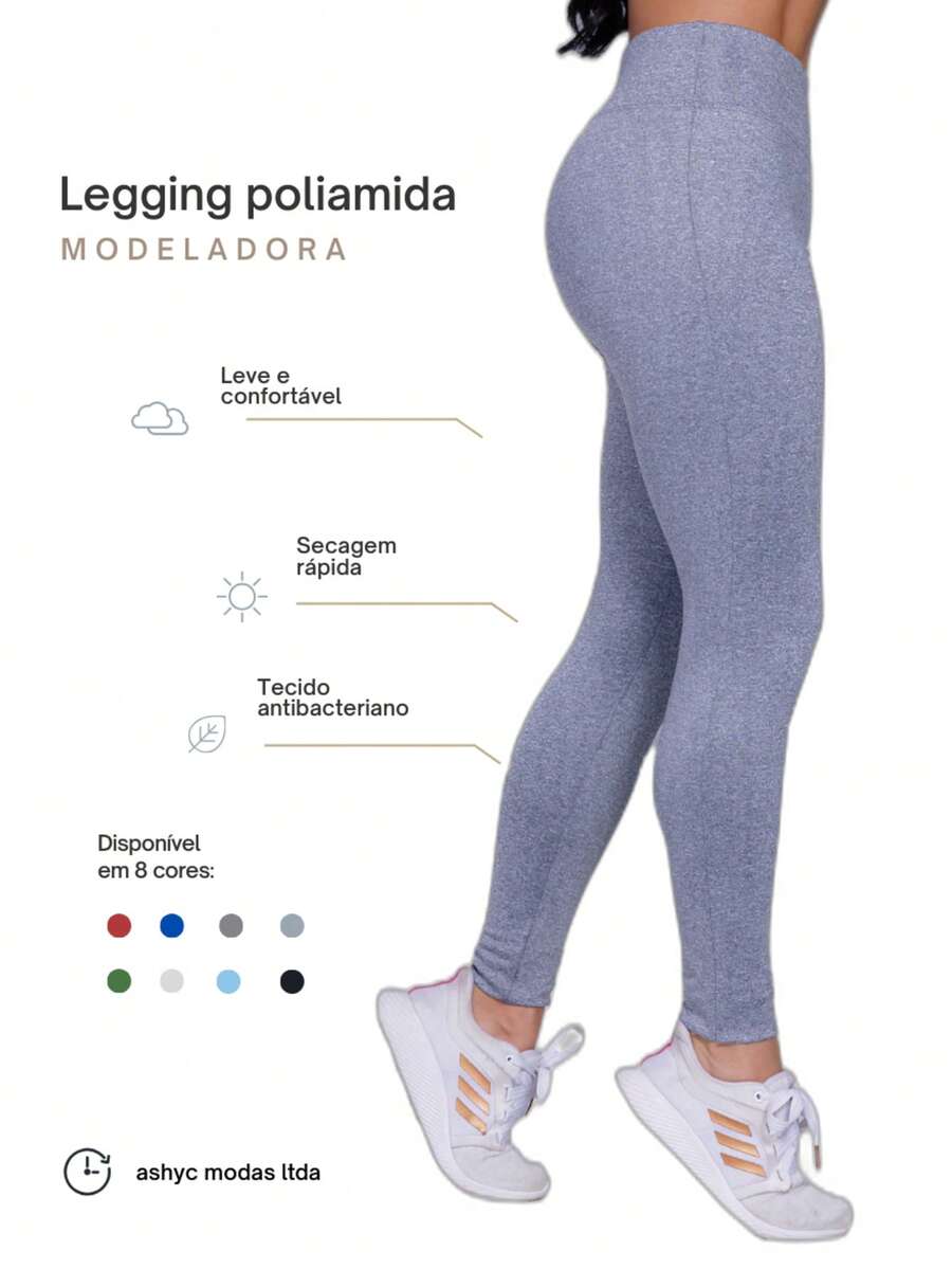Women's Plain Polyamide Fitness Leggings, Thick Fabric, Zero Transparency - 灰色 - 查看 1