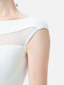 DonsGirl 一件式女式露肩拼色芭蕾紧身衣 - 高弹力网眼拼布舞蹈服/表演服 - 白色 - 查看 12