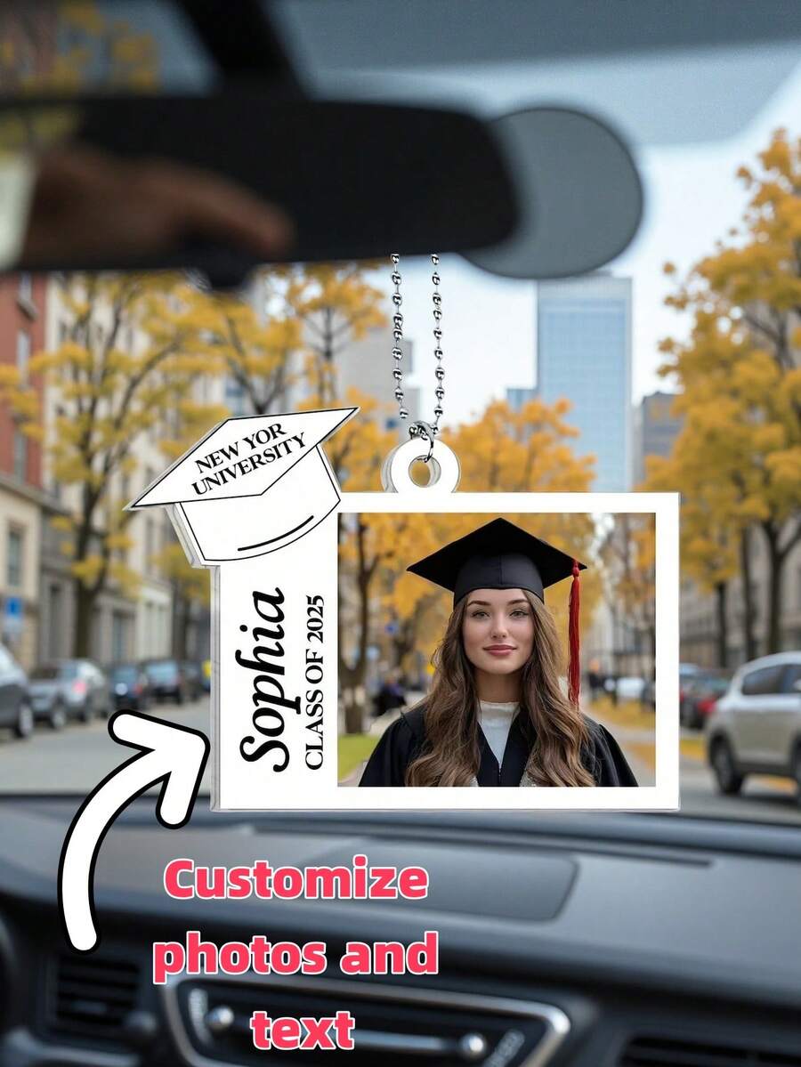 Colgante de coche de acrílico personalizado - Regalo de graduación 2025 - Especificar nombre y foto - Regalo de graduación para niñas - Ceremonia de graduación para niños - Personaliza tu propia foto - Regalo de graduación significativo - Se puede colgar en el espejo retrovisor, la decoración interior del coche, se puede colgar en cualquier lugar - Impresión de alta definición por ambos lados, no se desvanece - Cadena de cuentas de vidrio - Ver 1